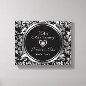 Metallic Silver Damask 25th Wedding Jubileum Canvas Afdruk (Voorkant)