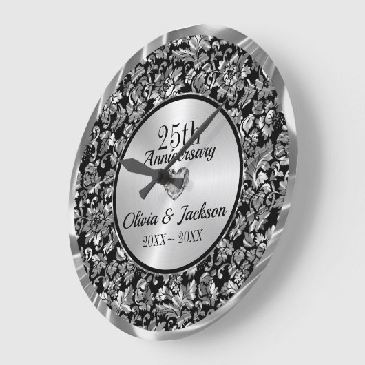 Metallic Silver Damask Grote Klok (Hoek)