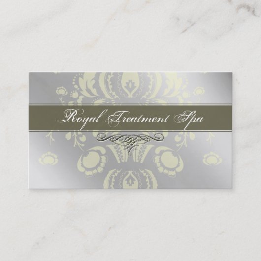 Metallic Silver Damask visitekaartjes (Voorkant)