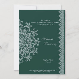 Metallic Silver Emerald Mehendi Indian aanpassen Kaart