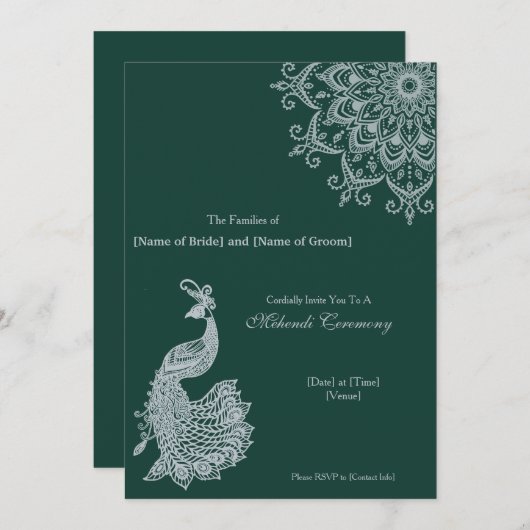 Metallic Silver Emerald Mehndi Indian Kaart (Voorkant / Achterkant)