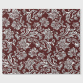 Metallic Silver en Burgundy Red  Damaskers Cadeaupapier (Vlak)