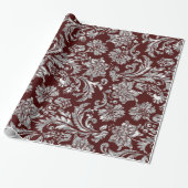 Metallic Silver en Burgundy Red  Damaskers Cadeaupapier (Uitgerold)