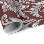 Metallic Silver en Burgundy Red  Damaskers Cadeaupapier (Rol Hoek)