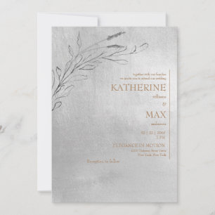 Metallic Silver en Gold No Parents Foliage Wedding Kaart