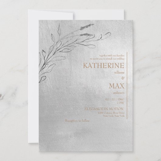 Metallic Silver en Gold No Parents Foliage Wedding Kaart (Voorkant)