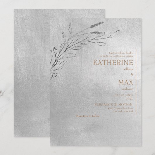 Metallic Silver en Gold No Parents Foliage Wedding Kaart (Voorkant / Achterkant)