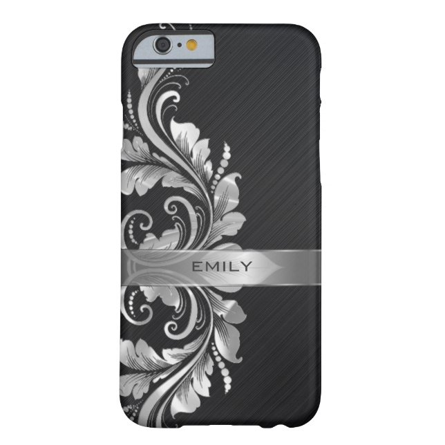 Metallic Silver Floral Swirl Black Achtergrond Case-Mate iPhone Case (Achterkant)