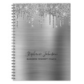 Metallic Silver Glam Glitter Drip Boss Lady Notitieboek (Voorkant)