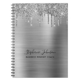 Metallic Silver Glam Glitter Drip Boss Lady Notitieboek