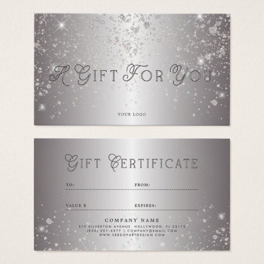 Metallic Silver Glitter Business Cadeft Certificat Visitekaartje (Voorkant /achterkant)