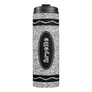 Metallic Silver Glitter Crayon Custom Name Tumbler Thermosbeker