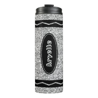 Metallic Silver Glitter Crayon Custom Name Tumbler Thermosbeker