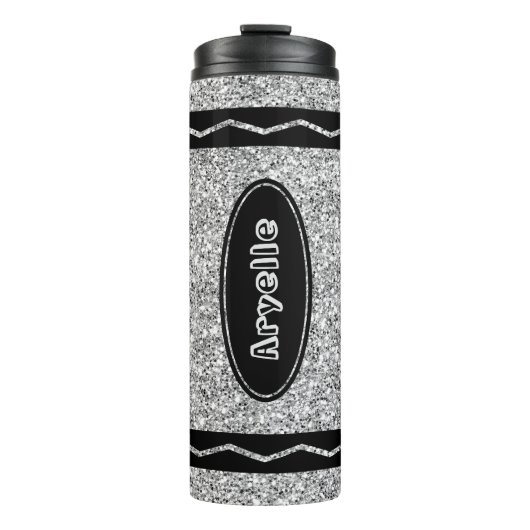 Metallic Silver Glitter Crayon Custom Name Tumbler Thermosbeker (Voorkant)