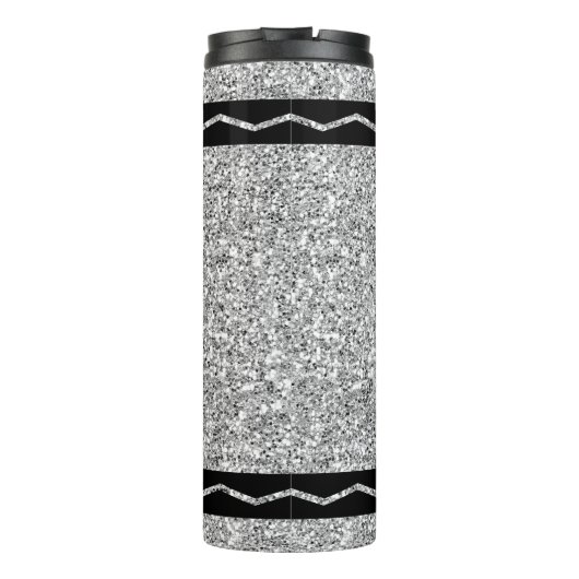 Metallic Silver Glitter Crayon Custom Name Tumbler Thermosbeker (Achterkant)