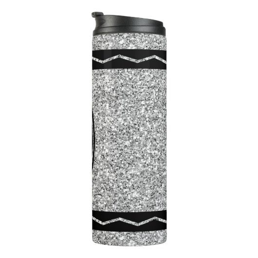 Metallic Silver Glitter Crayon Custom Name Tumbler Thermosbeker (Geroteerd rechts)