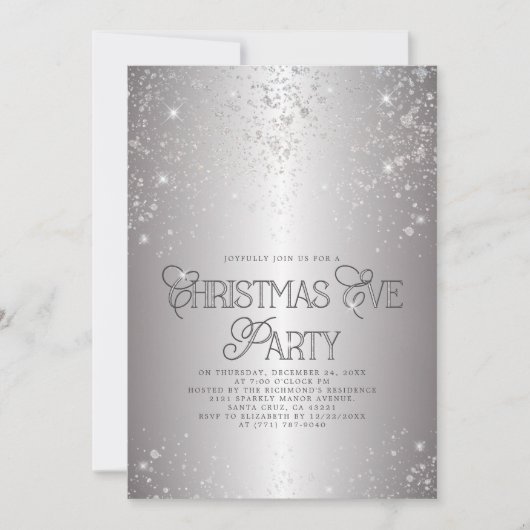 Metallic Silver Glitter-kerstfeest Kaart (Voorkant)