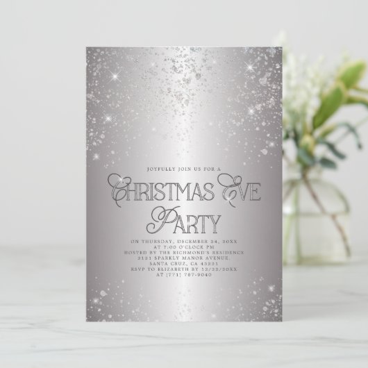 Metallic Silver Glitter-kerstfeest Kaart (Staand voorkant)