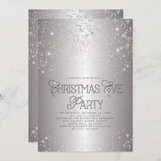 Metallic Silver Glitter-kerstfeest Kaart (Voorkant / Achterkant)