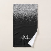 Metallic Silver Glitter Ombre op zwarte monogramme Bad Handdoek (Handdoek)