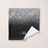 Metallic Silver Glitter Ombre op zwarte monogramme Bad Handdoek (Wasdoekje)