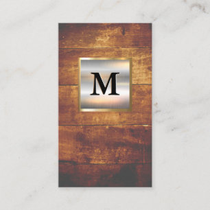 Metallic Silver Gold Banner Monogram   Hardwood Visitekaartje