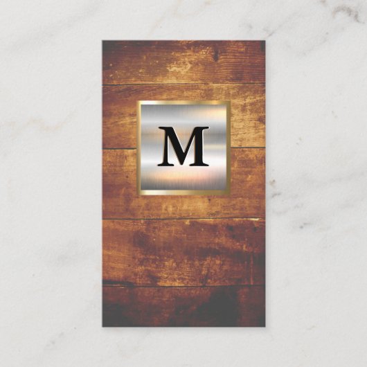 Metallic Silver Gold Banner Monogram | Hardwood Visitekaartje (Voorkant)