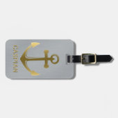 Metallic Silver Gold Nautical Anchor Name Travel Bagagelabel (Voorkant horizontaal)