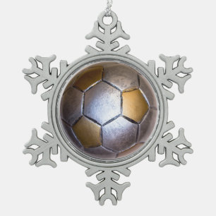Metallic Silver & gold Voetbal Tin Sneeuwvlok Ornament