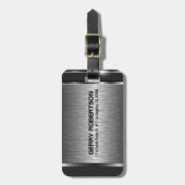 Metallic Silver Gray Modern Geometric Design Bagagelabel (Voorkant verticaal)