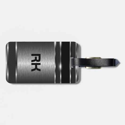 Metallic Silver Gray Modern Geometric Design Bagagelabel (Achterkant horizontaal)