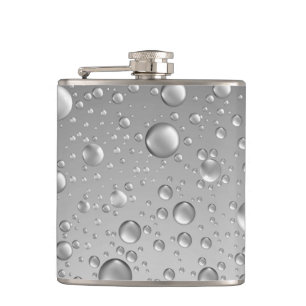 Metallic Silver Grey Abstract Rain Druppels Heupfles