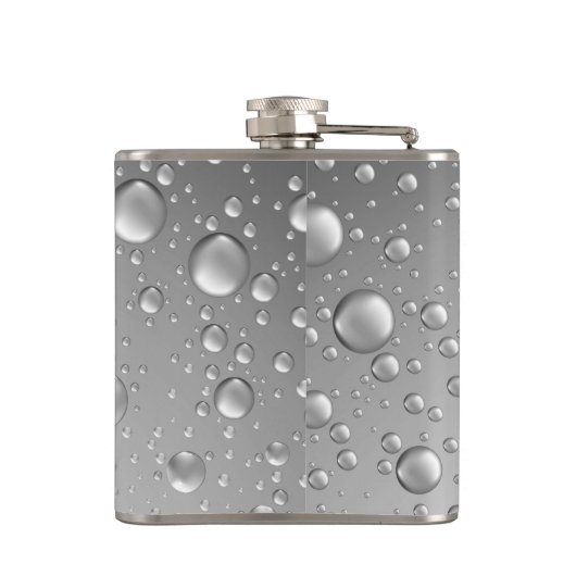 Metallic Silver Grey Abstract Rain Druppels Heupfles (Achterkant)