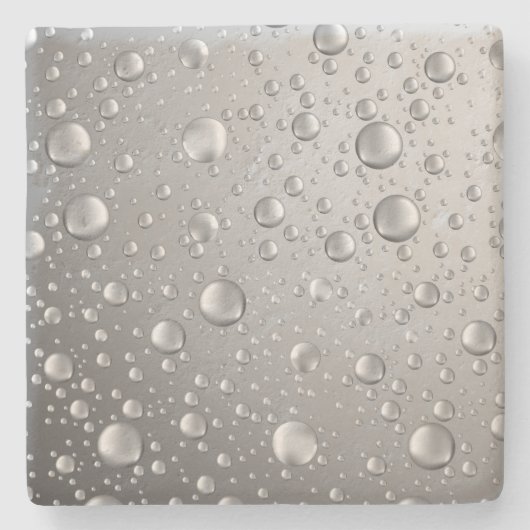 Metallic Silver Grey Abstract Rain Druppels Stenen Onderzetter (Voorkant)