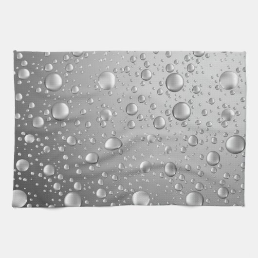Metallic Silver Grey Abstract Rain Druppels Theedoek (Horizontaal)