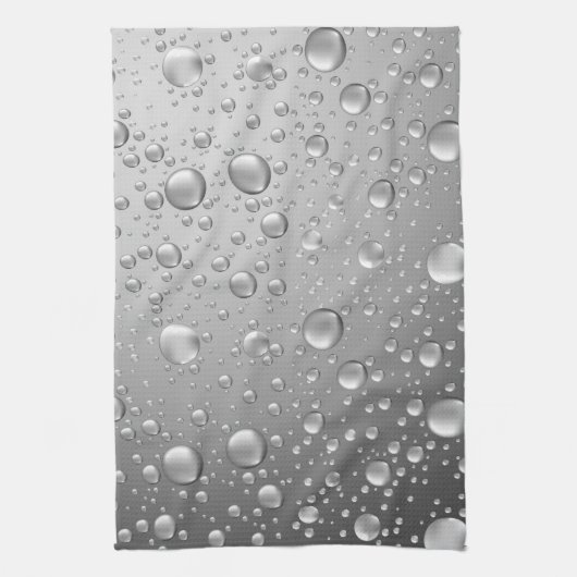 Metallic Silver Grey Abstract Rain Druppels Theedoek (Verticaal)