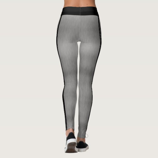 Metallic Silver Grey Black en White Paw Print Leggings (Achterkant)