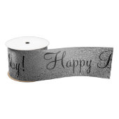 Metallic Silver Happy Birthday Script Modern Satin Satijnen Lint (Spoel)