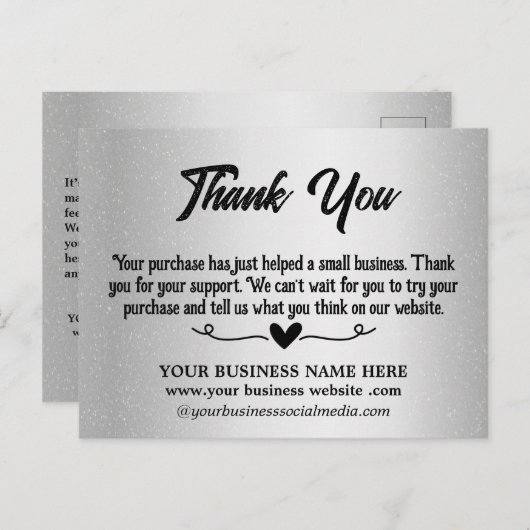 Metallic Silver - Hartelijk dank voor uw bedrijf Briefkaart (Voorkant / Achterkant)