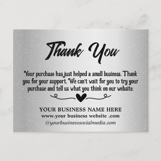 Metallic Silver - Hartelijk dank voor uw bedrijf Briefkaart (Voorkant)