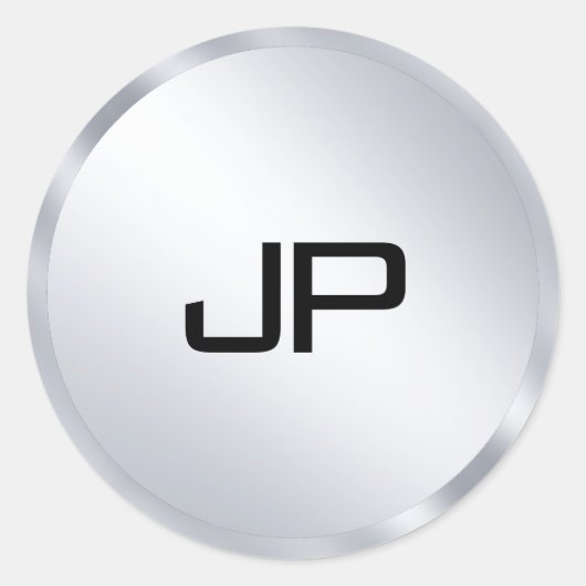 Metallic Silver Kijk Mono gram Elegant Sjabloon Ronde Sticker (Voorkant)