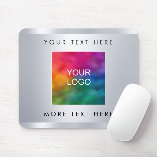 Metallic Silver Look Uw zakelijke Logo uploaden na Muismat (Met muis)