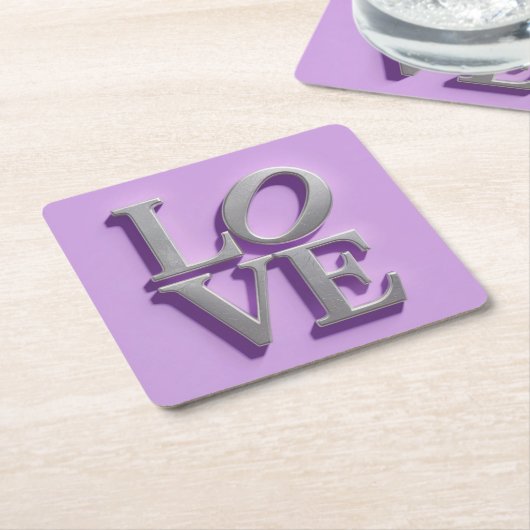 Metallic Silver LOVE Lavendel Onderzetter Set (Schuin)