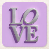 Metallic Silver LOVE Lavendel Onderzetter Set (Voorkant)