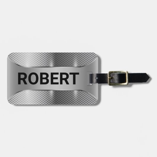 Metallic Silver Masculine Geometric Design Bagagelabel (Voorkant horizontaal)