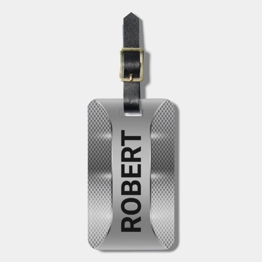Metallic Silver Masculine Geometric Design Bagagelabel (Voorkant verticaal)