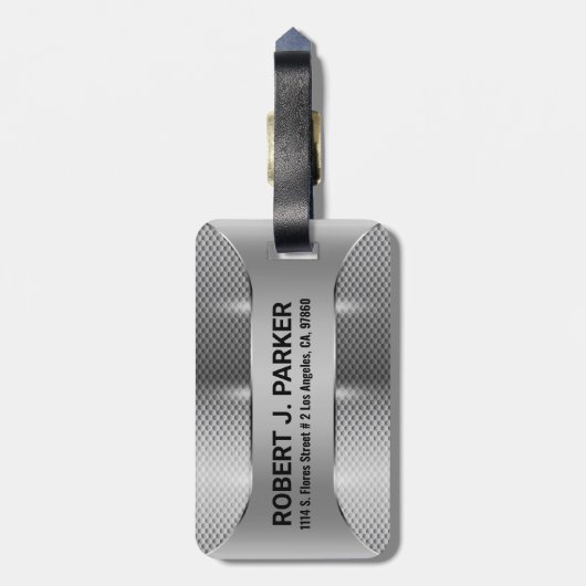 Metallic Silver Masculine Geometric Design Bagagelabel (Achterkant verticaal)