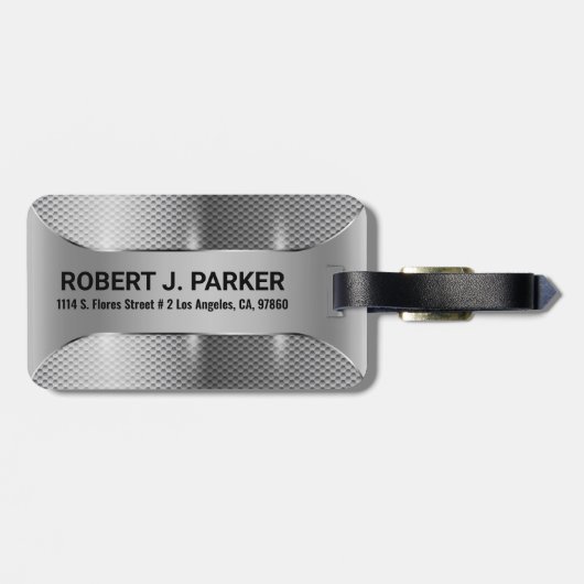 Metallic Silver Masculine Geometric Design Bagagelabel (Achterkant horizontaal)