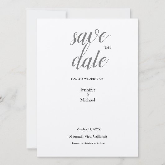 Metallic Silver Minimalist klassieke rendy Save The Date (Voorkant)