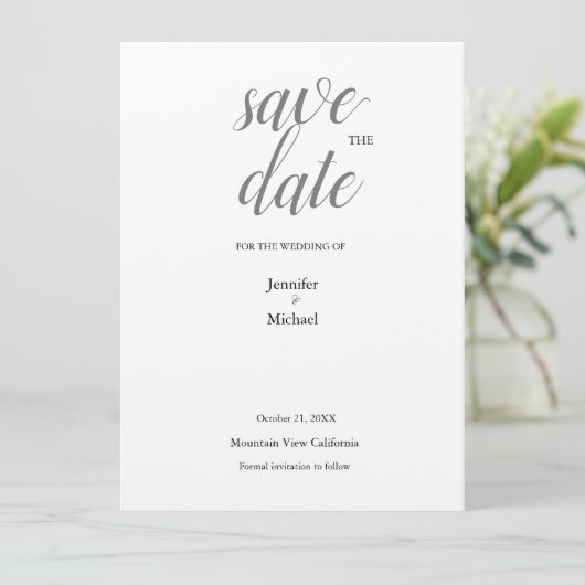 Metallic Silver Minimalist klassieke rendy Save The Date (Staand voorkant)